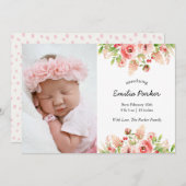 Roze rozen | Modern Elegant Floral Photo Birth Aankondiging (Voorkant / Achterkant)