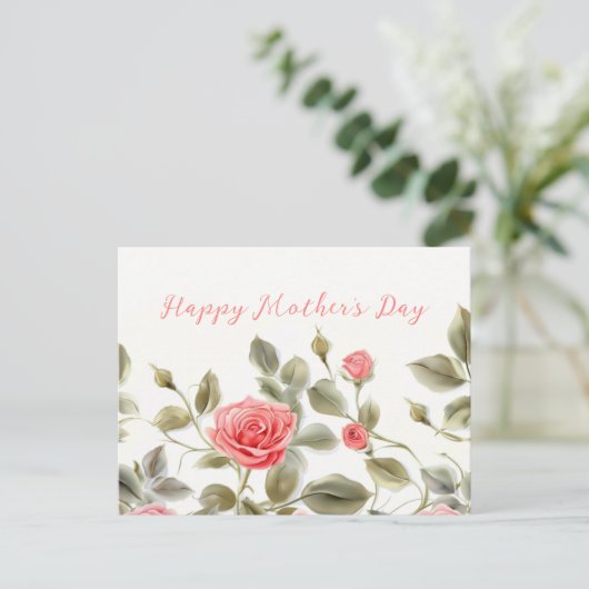 Roze Rozen Moederdag Briefkaart (Staand voorkant)