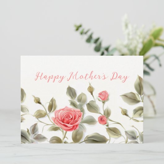 Roze Rozen  Moederdag Kaart (Staand voorkant)