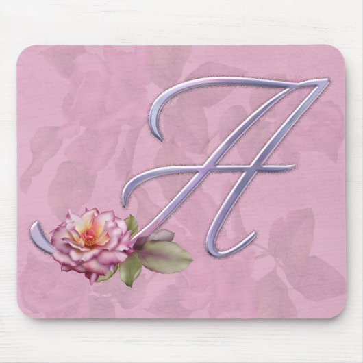 Roze rozen Monogram A Muismat (Voorkant)