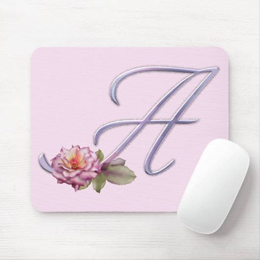 Roze rozen Monogram A Muismat (Met muis)