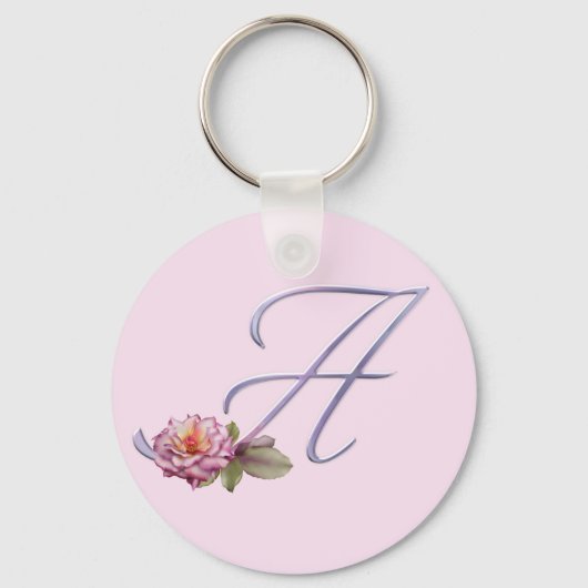 Roze rozen Monogram A Sleutelhanger (Voorkant)