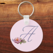 Roze rozen Monogram A Sleutelhanger (Voorkant)