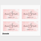 Roze Rozen Monogram Bruiloft Rechthoekige Sticker (Vel)