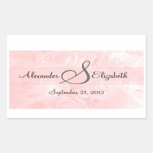 Roze Rozen Monogram Bruiloft Rechthoekige Sticker