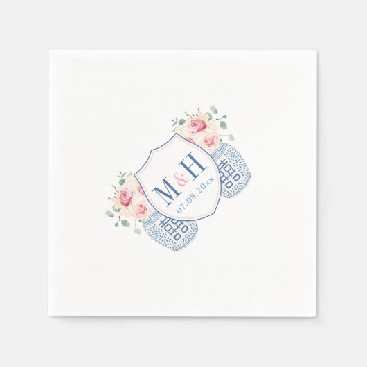 roze Rozen Monogram bruiloft Shower Servet (Voorkant)