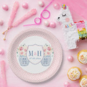 Roze Rozen Monogram Bruiloftsfeest Papieren Bordje (Feest)