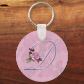 Roze rozen Monogram D Sleutelhanger (Voorkant)