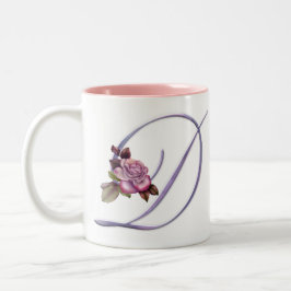 Roze rozen Monogram D Tweekleurige Koffiemok