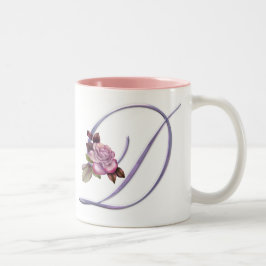Roze rozen Monogram D Tweekleurige Koffiemok