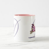 Roze rozen Monogram D Tweekleurige Koffiemok (Center)