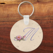 Roze rozen Monogram M Sleutelhanger (Voorkant)