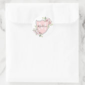 Roze Rozen Monogram Naam Crest Ronde Sticker (Tas)