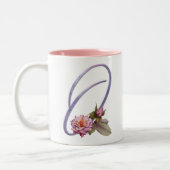 Roze rozen Monogram O Tweekleurige Koffiemok (Links)