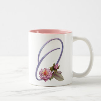 Roze rozen Monogram O Tweekleurige Koffiemok