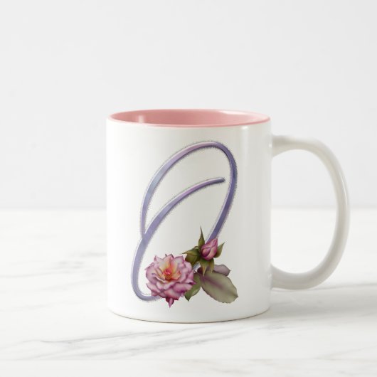 Roze rozen Monogram O Tweekleurige Koffiemok (Rechts)