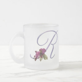 Roze rozen Monogram R Matglas Koffiemok