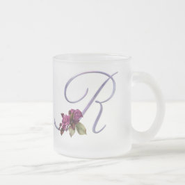 Roze rozen Monogram R Matglas Koffiemok