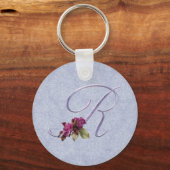 Roze rozen Monogram R Sleutelhanger (Voorkant)