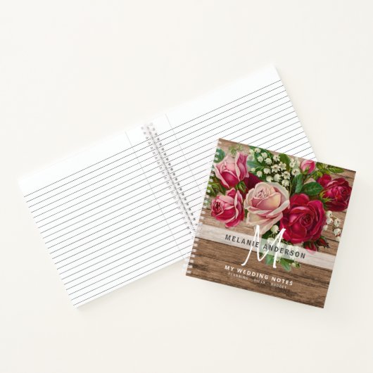  roze rozen Monogram Weddenschappen Notitieboek (Binnen)