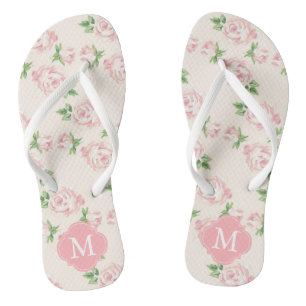 Roze  Rozen, monogrammen Teenslippers