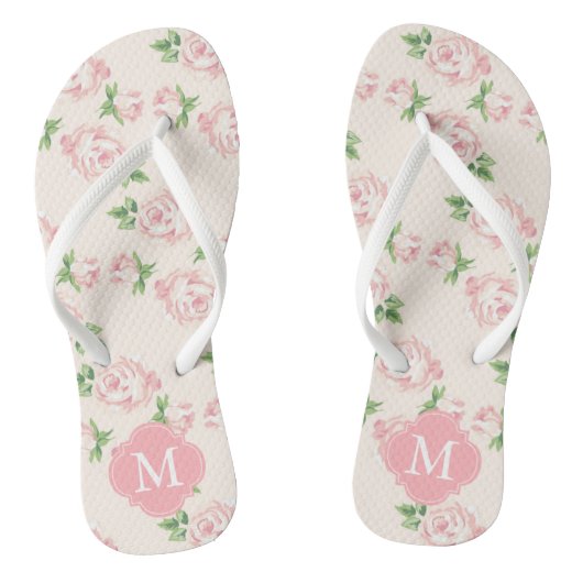Roze  Rozen, monogrammen Teenslippers (Voetbed)