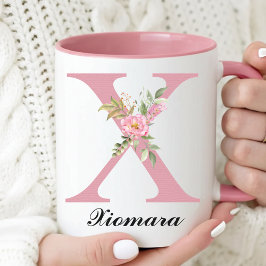 Roze Rozen Monogrammok Graduatiecadeau voor haar Mok