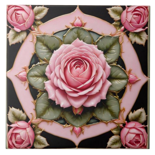 Roze Rozen Mooi Trendy Collectie Tegeltje (Voorkant)