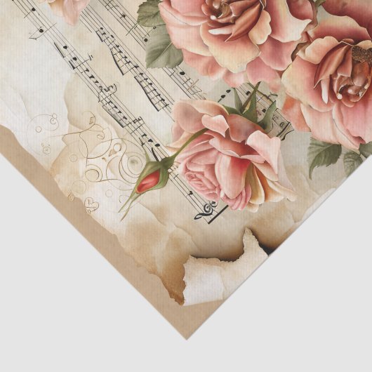 roze rozen muziekblad Ephemera Tissuepapier (Detail)