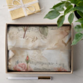 roze rozen muziekblad Ephemera Tissuepapier (Geschenk)