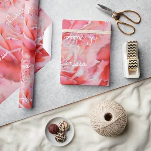 Roze rozen & naam, romantisch bloemmotief cadeaupapier (Crafts)