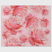 Roze rozen & naam, romantisch bloemmotief cadeaupapier (Vlak)