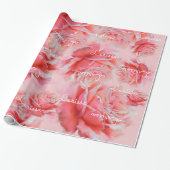 Roze rozen & naam, romantisch bloemmotief cadeaupapier (Uitgerold)
