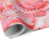 Roze rozen & naam, romantisch bloemmotief cadeaupapier (Rol Hoek)