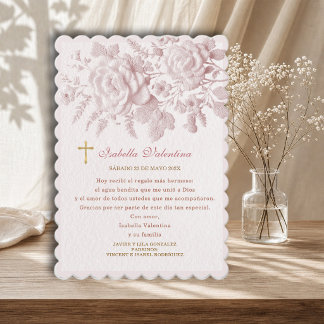 Roze Rozen Nepgeëmailleerde Bautizo Dankkaart Kaart
