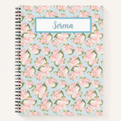 Roze rozen - Notitieboek met blauwe en witte pokad (Voorkant)