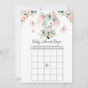 Roze Rozen Olifant Baby Naam Baby shower Bingo Kaart