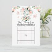 Roze Rozen Olifant Baby Naam Baby shower Bingo Kaart (Staand voorkant)