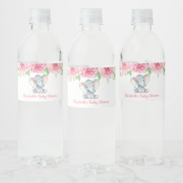 Roze Rozen Olifant Baby shower 1e Verjaardagsfeest Waterfles Etiket