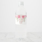 Roze Rozen Olifant Baby shower 1e Verjaardagsfeest Waterfles Etiket (Achterkant)