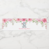 Roze Rozen Olifant Baby shower 1e Verjaardagsfeest Waterfles Etiket (Enkel label)