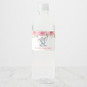 Roze Rozen Olifant Baby shower 1e Verjaardagsfeest Waterfles Etiket (Voorkant)