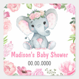 Roze rozen olifant meisje label sticker
