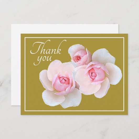 Roze rozen olijfgroene achtergrond Bedankt Briefkaart (Voorkant / Achterkant)