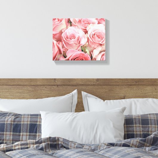 Roze rozen omgepakt Canvas (Insitu (Slaapkamer))