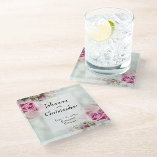Roze rozen Onderzetter voor het huwelijk van glas