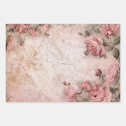 Roze Rozen ontkoppelingspatroon Inpakpapier Vel (Voorkant 3)