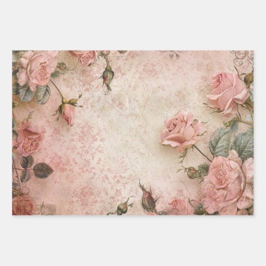 Roze  Rozen ontkoppelingspatroon Inpakpapier Vel (Voorkant)