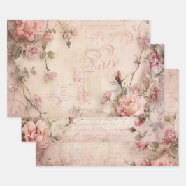 Roze  Rozen ontkoppelingspatroon Inpakpapier Vel