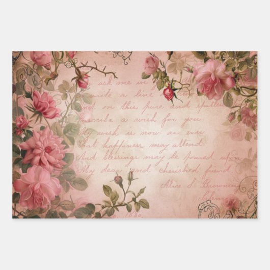 Roze Rozen ontkoppelingspatroon Inpakpapier Vel (Voorkant 2)
